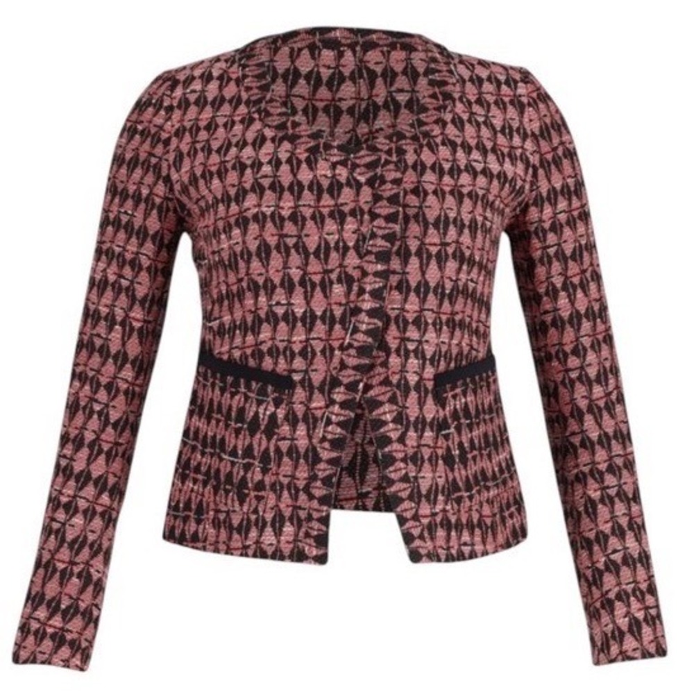 Maje Pink and Black Asymmetric Tweed Blazer Jacket Size 40 US Size Large